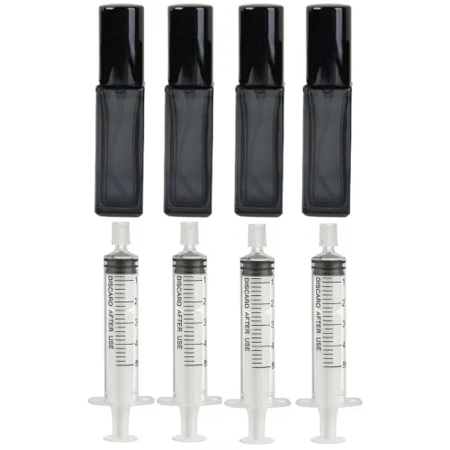 리빙패션 휴대용 미니 컬러 유리 향수 공병 10ml + 소분 주사기, 4개, 검정