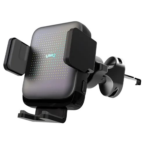 유엠투 차량용 Z플립 고속 무선충전 RGB LED 핸드폰 거치대 15W, 블랙, UMWH-CAR1LED