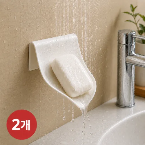 운트세 무타공 물빠짐 비누받침대 강력접착식 욕실 거치대 1+1, 2개, 화이트