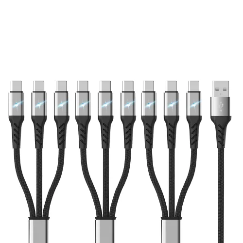 아이엠듀 멀티 3in1 USB to C타입 고속충전 케이블 LED 플렉시블, 170cm, 블랙, 3개