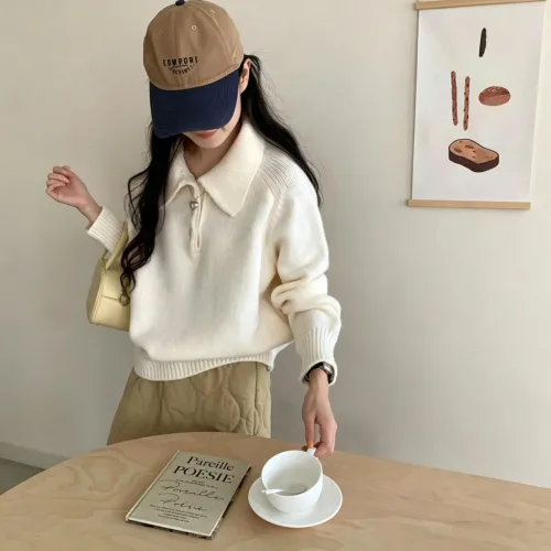 여성 일상용 기본 반오프 칼라 트윌 긴소매 여성용 부드러운 니트