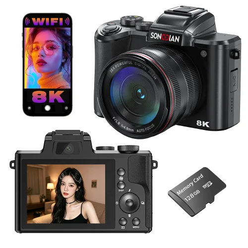 SONGDIAN 8K WiFi 8800W 카메라 고화질 디지털 카메라, 128GB