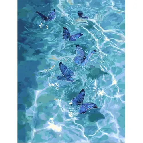 뉴타임즈 보석 자수 3D 캔버스 나무 상자 포함 40X50Cm 다이아몬드 그림 DIY 가정 장식품, 1세트, 물속의 나비KP-00364