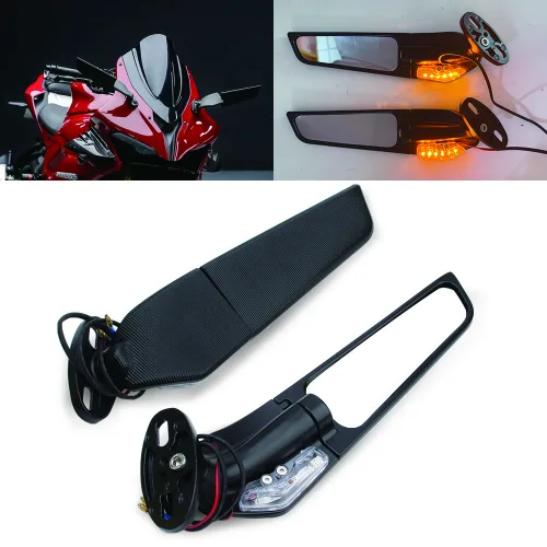 오토바이 백미러 for Kawasaki NINJA Honda CBR Yamaha YZF R6 R3 Suzuki GSXR 오토바이용 범용 액세서리 180도 알루미늄 조향등 포함, 1개
