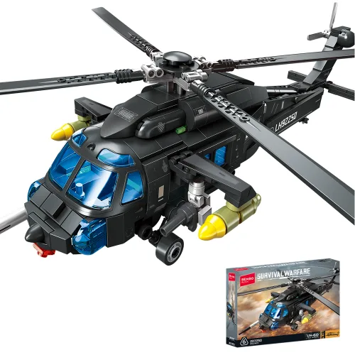 Wakku 밀리터리 레고호환블럭 UH-60 블랙 호크 헬기 소장급 비행기 장난감, 1개