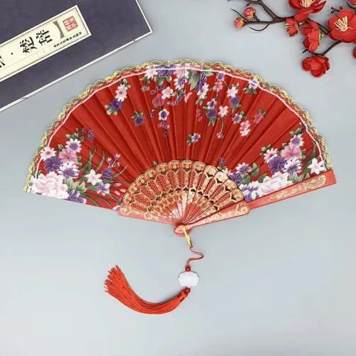 중국 스타일 빈티지 실크 접는 팬 일본 수제 예술 공예 선물 홈 장식 댄스 핸드 룸