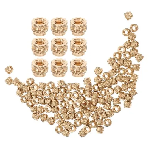 120pcs M3 구리 텍스처 나사산 삽입 너트 사출 성형용 이중 패턴 금속 삽입물 목재 및 플라스틱 애플리케이션용 산업용 패스너