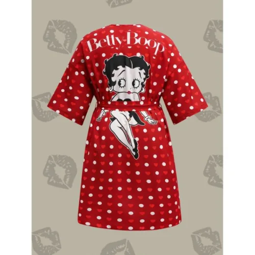 Betty Boop x 플러스 사이즈 폴카 도트 카툰 프린트 로브
