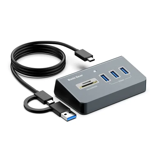 베이직기어 5 in 1 버티컬 USB 3.0 허브, 1개, 스페이스 그레이