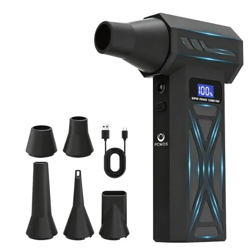 PCMOS P70 초강력 무선 터보 제트 에어건 4단 풍속 최대 130,000RPM LED 조명 배터리 잔량 표시 휴대용 포켓 블로워 차량 세차 키보드 캠핑 먼지 제거, AC2506P70, 블랙