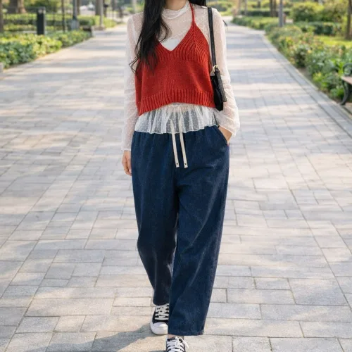 여자 밴딩 배기 데님팬츠 데일리 청바지 3color
