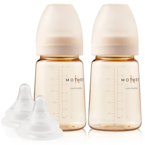 마더케이 베이직 PPSU 젖병 + 젖꼭지 1단계 트윈팩, 크림, 180ml, 2개