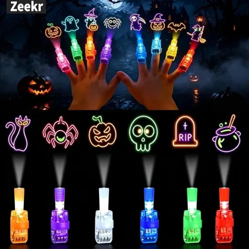 Zeekr 할로윈 손가락 프로젝터 조명 36개 세트 미니 LED 패턴 빔 라이트 유령 호박 박쥐 해골 할로윈 파티 소품