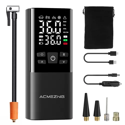 ACMEZING 타이어 공기압 주입기 휴대용 공기압 주입기 차량용 대용량 무선 다용도 에어 펌프 자전거 오토바이 구기 기압 주입기 7800mAh, 블랙, 1개