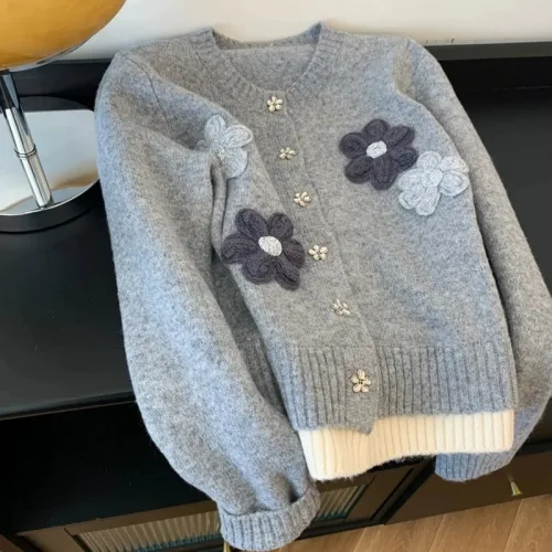 여성 꽃송이 소프트 패션 데일리룩 니트 가디건 쇼트 스웨터LCL190