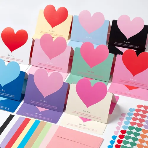 star starred 스티커가 들어 있는 하트(heart) 모양 미니 카드 앤(And) 봉투, 1팩, 10컬러 100개입