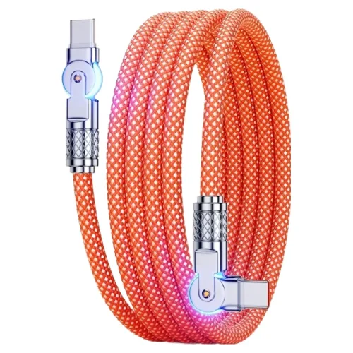 비비드리빙 C타입-C타입 180도회전 PD 고속충전 케이블 60W, 오렌지, 1개, 1m