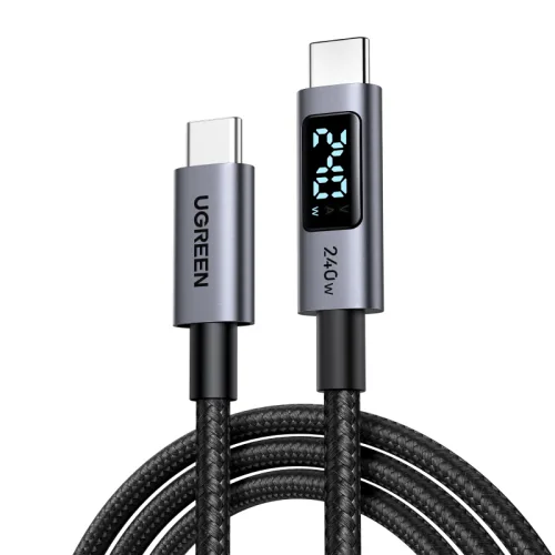 UGREEN 유그린 PD 240W C타입-C타입 LED 디스플레이 고속 충전 데이터 케이블 PD3.1 패브릭 초고속 충전 데이터 케이블 맥북 아이폰 삼성 샤오미 호환 PPS지원, 1개, 블랙, 2m