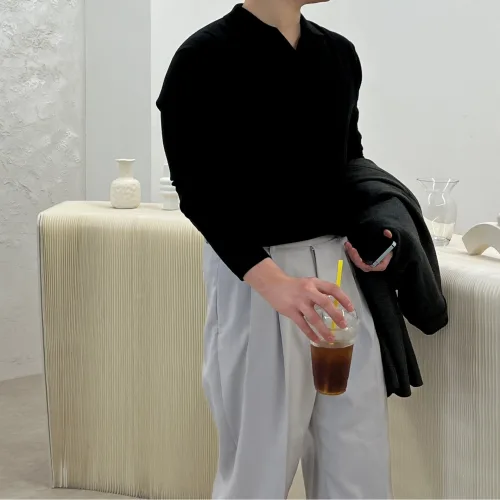 남자 부드러운 니트 오픈 카라 티셔츠 15Color