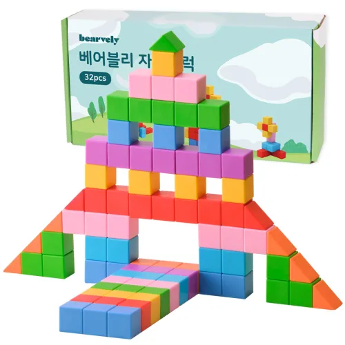 베어블리 자석 블록 큐브 교구 32pcs, 1세트, 레인보우