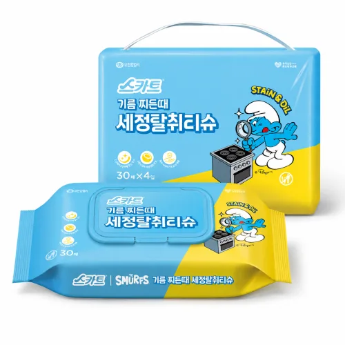 스카트 기름 찌든때 세정 탈취 티슈, 4개