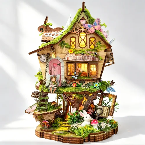 목재 퍼즐, 마법의 숲 미니어처 세계. 선물용으로 안성맞춤인 인형집 세트- Rowan's Treehouser SQ-80, 1개, 혼합색
