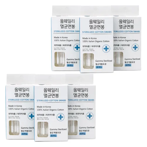올웨일리 유기농 감마레이 멸균 면봉 TSP2899, 30개입, 6개