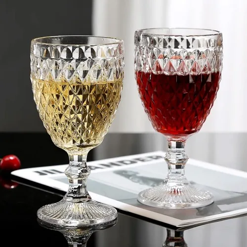 [2P세트] 레트로 다이아몬드 고블렛 글라스 320ml 샴페인 와인잔 호텔 물컵 칵테일잔 칵테일글라스