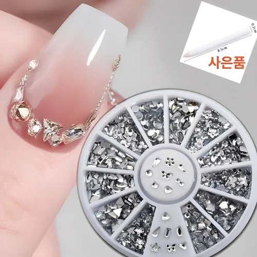 웨젼 젤 네일 파츠 물방울 리본등 크리스탈 12종 혼합 세트, 1개, 실버