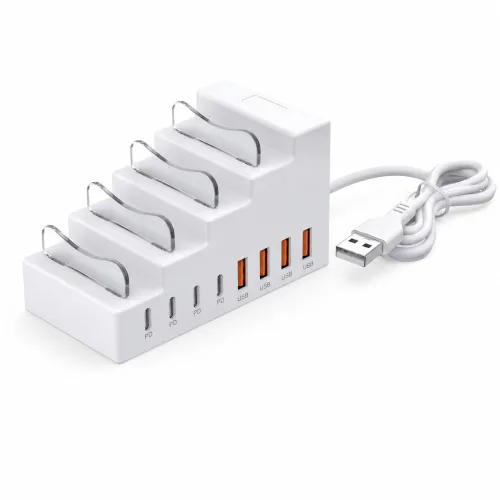 8포트 고속 멀티충전기 4PD+4USB 스마트폰 충전 거치대 데스크탑 도킹 스테이션, 1개, 화이트