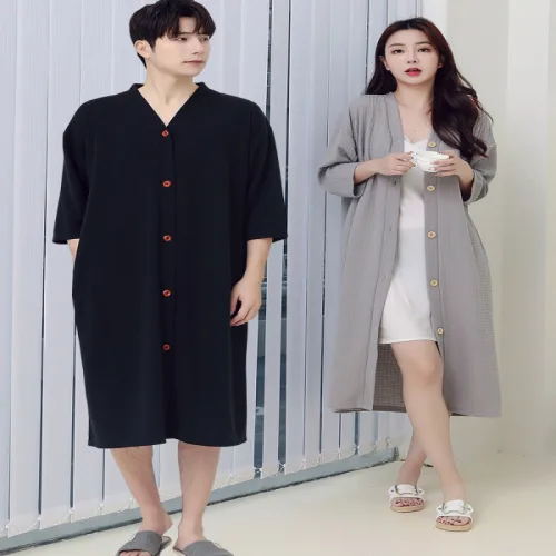 남자 원피스 봄 여름 모달 블랙 남성용 가운 남성 M40.0-57.5kg 롱 수면 잠옷