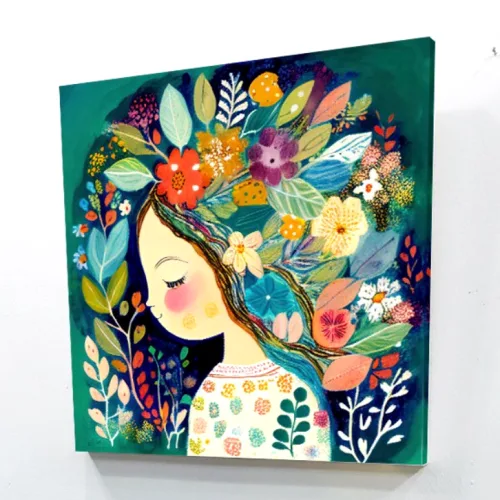 여인 그림 북유럽 꽃속의 소녀 에이리 작가 작품 정사각 캔버스 거실 인테리어 액자, 꽃속의 소녀 정사각 캔버스