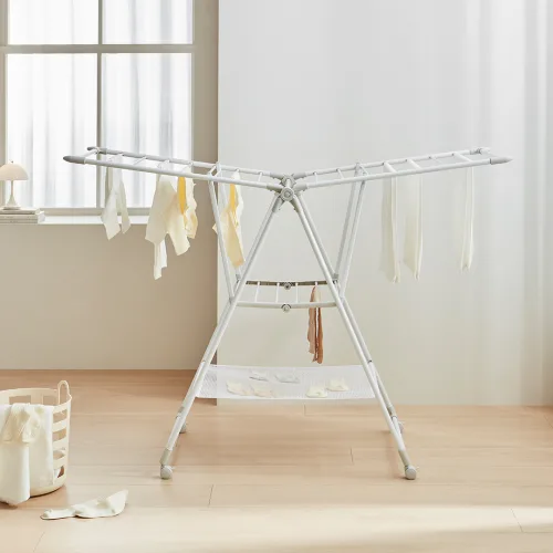 한샘 양날개 베이직 메쉬형 건조대 1단, 화이트 + 연그레이, 1570 x 610 x 1040 mm