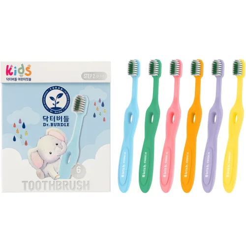 닥터버들 유한양행 어린이 칫솔 2단계 6종 세트, 하늘, 초록, 분홍, 주황, 보라, 노랑, 1세트