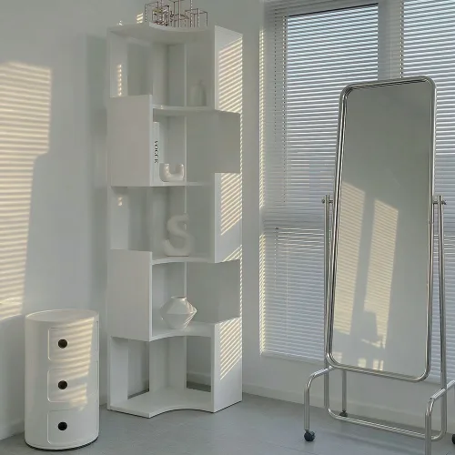 슬롯 2단 3단 코너 슬림 400 책장 선반 틈새 모서리 수납장, 퓨어화이트, 5단