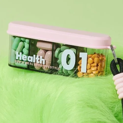 OnB 휴대용 분할 약통 이중 밀폐 알약 케이스, 1개, 그린(Green)