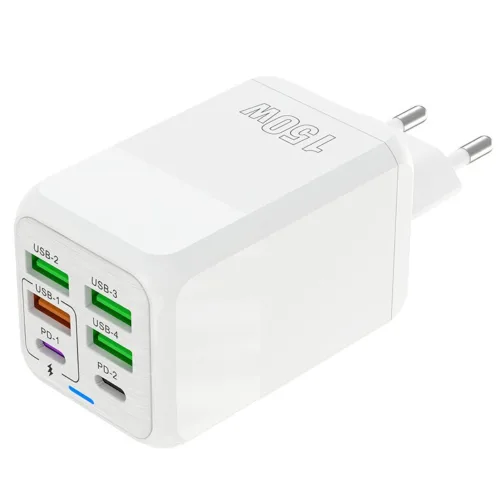 4USB+2PD 6in1 고속충전기 150W, 1개, 흰색