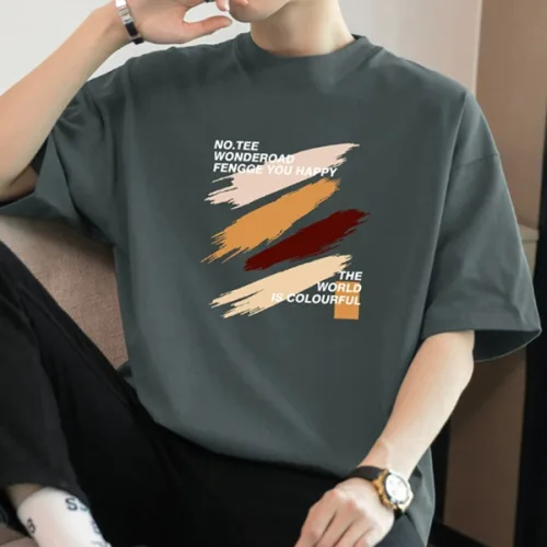 제이티엘 남성용 컬러풀 페인팅 라운드넥 반팔 티셔츠