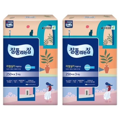 잘풀리는집 리얼실키 천연펄프 미용티슈 2겹, 250매입, 6개