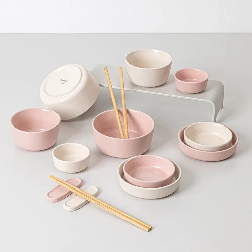 도자기 2인 그릇세트 밥그릇 국그릇세트, 1세트, 14P, P-화이트