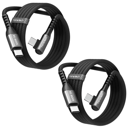 로랜텍 L자형 100W 5A C to C PD 초고속충전 케이블, 2개, 1.2m, 단일색상