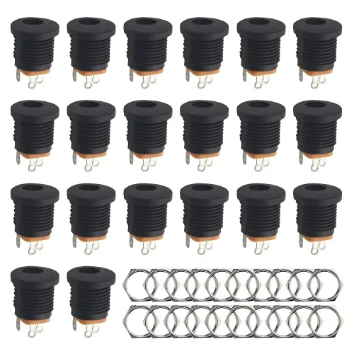 3핀 5.5mm 2.1mm DC 전원 암잭 패널 장착 나사고정 배럴 커넥터 20pcs, 20개