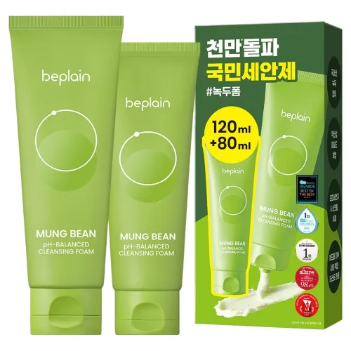 비플레인 녹두 약산성 클렌징폼 120ml + 80ml 기획세트, 200ml, 1세트