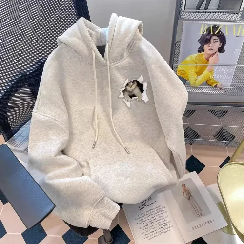 YioYcc 날염 맨투맨 귀여운 고양이 여성 맨투맨 화이트 심플 남자 후드티