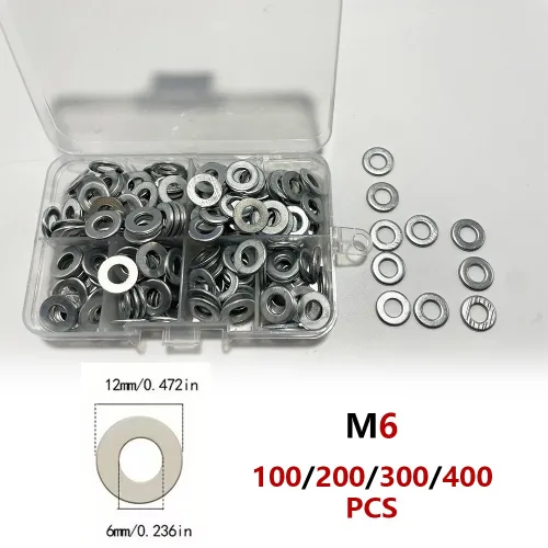 와셔 스텐 평 대 와샤 M6 플랫 키트 100/200/300/400개 옵션 304 스테인리스 스틸 플레인 스페이서조립 수리용