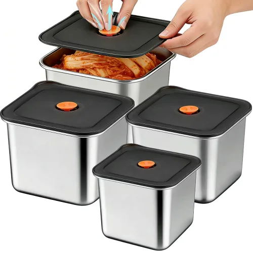 다용도 스테인리스 대용량 밀폐용기 보온도시락 냉장고 반찬통, 900ML+1500ML+2200ML+3000ML, 1개