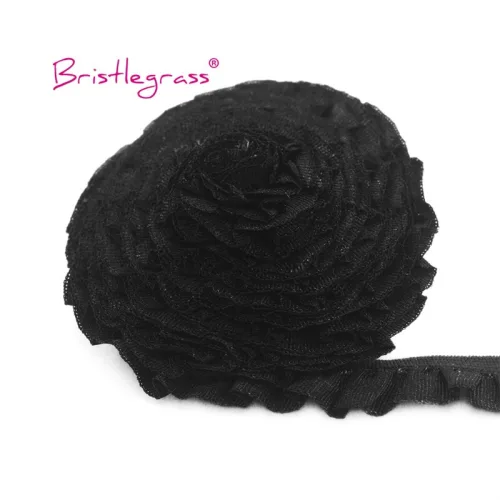 BRISTLEGRASS 2 5 10 야드 5/8 "15mm 반짝 이는 스트라이프 프릴 레이스 트림 탄성 밴드 스판덱스 테이프 헤어 타이 헤드 밴드 드레스 봉제 공예
