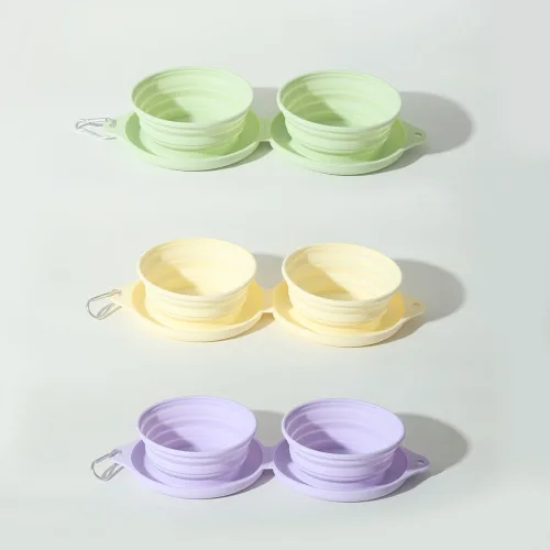 오멍 반려동물 휴대용 접이식 실리콘 식기, 1개, 퍼플