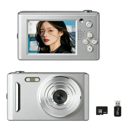 휴대용 감성 디지털 카메라 Y2k 빈티지 카메라 사진기 128G SD카드 포함, 실버