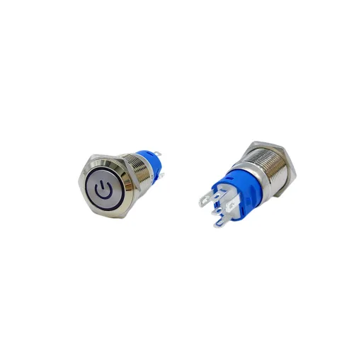 19파이 메탈 LED 푸시버튼 스위치 5핀 (19mm, 3A) 색상 블루 셀프리셋